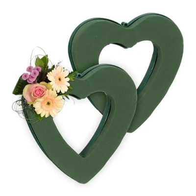 Image of Relaxdays 2X Floral Foam for Fresh Flowers, Heart, Arrangement Crafting, Wreath, Decorations, 24 x 23 4 cm, Green