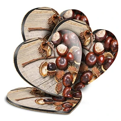 Image of Destination Vinyl ltd Great Coasters (Set of 4) Heart Rustic Conkers England UK Drink Glossy Coasters/Tabletop Protection for Any Table Type #12978