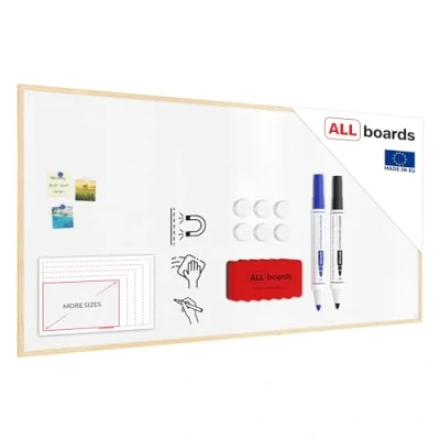 Image of ALLboards Whiteboard with Wooden Frame 200x100cm, Magnetic Board Dry Wipe Erase