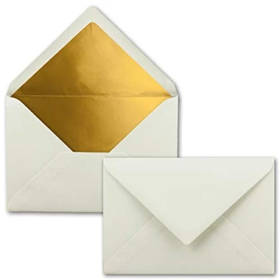 Image of NEUSER PAPIER 10x envelopes B6 with gold lining 12.5 x 17.6 cm natural white (white) wet gluing FarbenFroh by GUSTAV