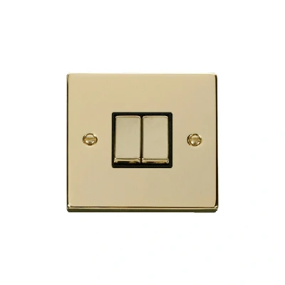 Image of Click Deco 2 Gang Way Ingot 10AX Switch Polished Brass Black Inserts