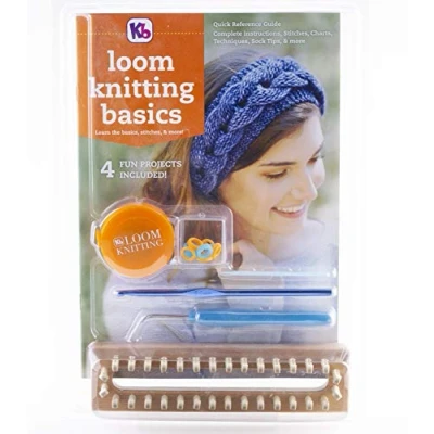 Image of Authentic Knitting Board Basics Kit, 32 peg Wood Loom, 12&quot; X 7&quot;