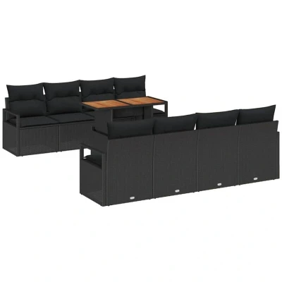 Image of Vidaxl 9 Piece Garden Sofa Set with Cushions Black Poly Rattan