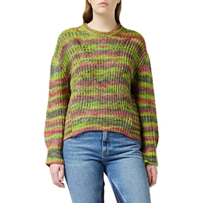 Image of JJXX Women&#039;s Jxsimone Crew Neck Knit Noos Sweater, Coral Haze/Stripes: Multi Space dye, M
