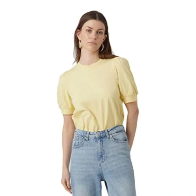 Image of Vero Moda Women&#039;s Vmkerry 2/4 O Neck Top VMA JRS Noos Shirt, Lemon Meringue, Large