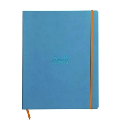 Image of RHODIA 117707C Turquoise Flexible Notebook A4+ Lined 160 Detachable Pages 90g Ivory Clairefontaine Paper Bookmark, Elastic Closure Faux Leather Cover Rhodiarama Collection
