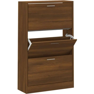 Image of vidaXL Shoe Cabinet Brown Oak Engineered Wood Stylish and Modern Design, 3 Drawers for Organised Storage, Easy Assembly Suitable Entrance, Hallway, Living Room, Bedroom