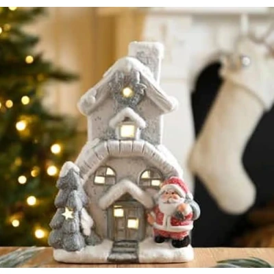 Image of Festive Large Christmas Santa House LED Light Lantern Table Top Decoration 25cm Tall