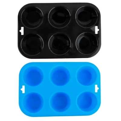 Image of Selecto Bake 6 Cup Silicone Bun/Muffin Mould Cupcake Yorkshire Pudding Non Stick Tray Baking Black, Blue Pack of 2