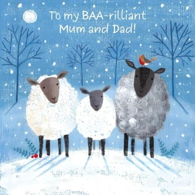 Image of Mum and Dad Christmas Card Snowy Sheep Forest BAA rilliant Artistic Festive Design Made in the UK Eco Friendly