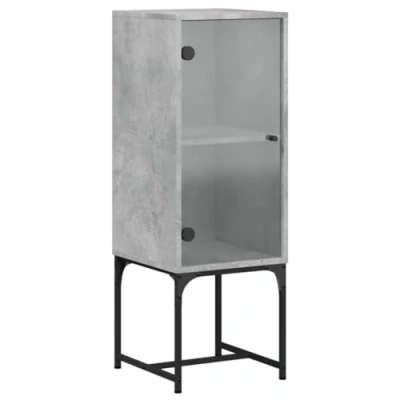 Image of vidaXL Side Cabinet with Glass Doors Concrete Grey 35x37x100 cm