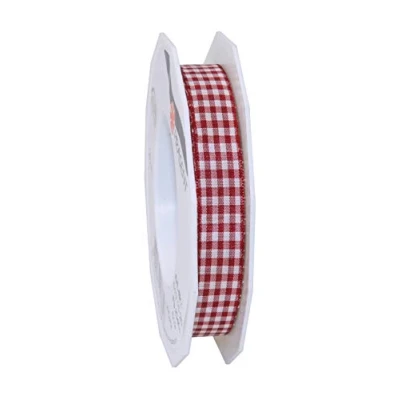 Image of Präsent Vichy Wired Ribbon Bordeaux Cream 15 mm Width, 20 m Length
