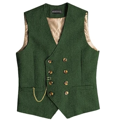 Image of Mens Classic Vintage Suit Waistcoat Double Breasted Vest for Wedding and Party(Green,XXL)
