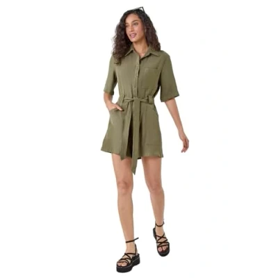 Image of Dusk Womens Button Through Belted Pocket Playsuit Green Size 18 UK