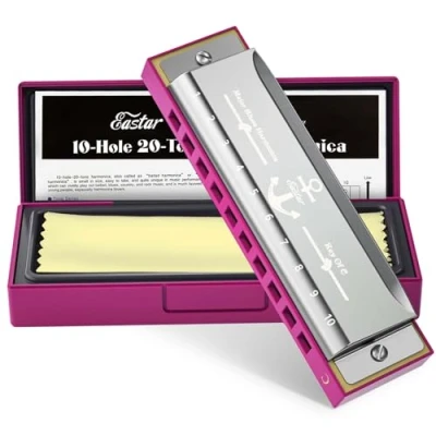 Image of Eastar Major Blues Diatonic Harmonica 10 Holes C Key Mouth Organ for Kids Adults Beginners with Hard Case and Cleaning Cloth, Pink