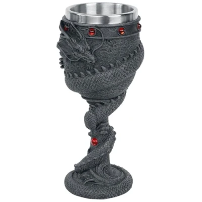 Image of Nemesis Now Dragon Coil Goblet 20cm Black, Resin w/Stainless Steel Insert, 1 Count (Pack of 1)
