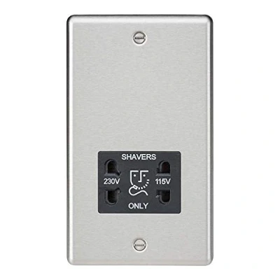 Image of KnightsBridge 115 230V Dual Voltage Shaver Socket with Black Insert Rounded Edge Brushed Chrome