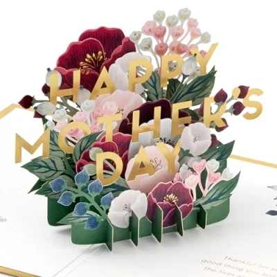 Image of Hallmark Mothers Day Card, Card for Mum, 3D, Pop Up Bouquet of Flowers, Red, Gold