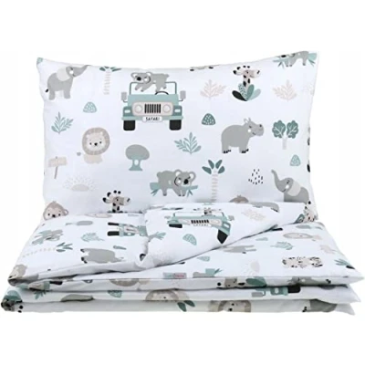 Image of BABYMAM 2Pc Set to Fit Cot 120x90cm Cotton Baby Bedding Toddler Duvet Cover and Pillowcase On Safari