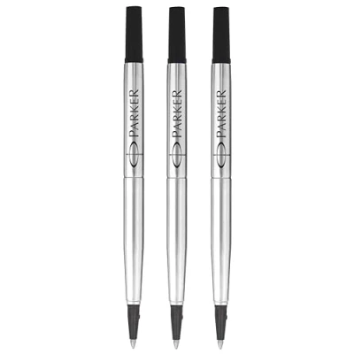 Image of Parker Rollerball Pen Original Quink Ink Refills 0.7mm Medium Point Black Pack of 3