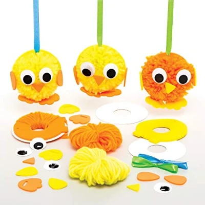 Image of Baker Ross Easter Chick Pom Poms Pack of 4, Crafts, Craft For Kids (AT440)