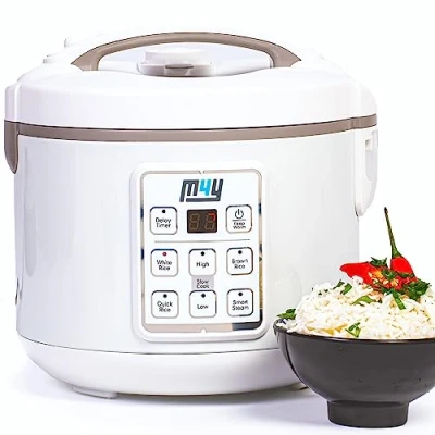 Image of M4Y Rice Cooker, Slow Cooker and Food Steamer for 1 6 People 1.2 Litre Keep Warm Function, Delay Timer, Premium Inner Pot, Spatula &amp; Measuring Cup, Perfect Every time Quick Easy