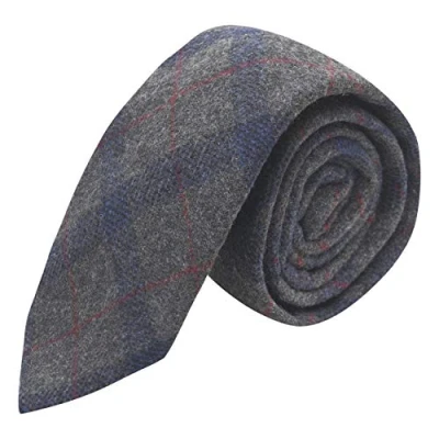 Image of King &amp; Priory Grey Blue Check Tie, Tweed, Tartan, Plaid
