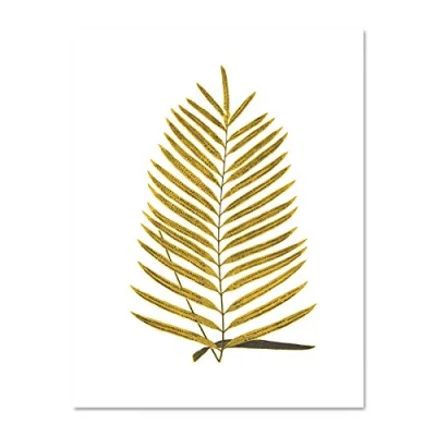 Image of Wee Blue Coo Botanics Gold And Grey Fern Large White Framed Art Print Wall Poster 18x24 inch