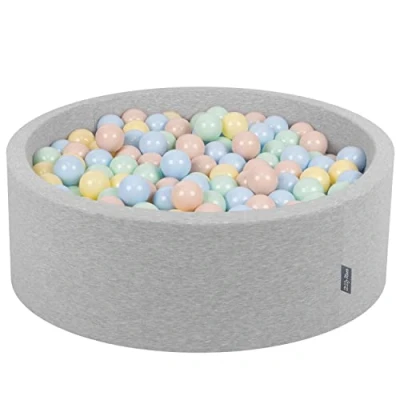 Image of KiddyMoon 90X30cm/300 Balls ∅ 7Cm / 2.75In Baby Foam Ball Pit Made In EU, Light Grey:Pastel Beige/Pastel Blue/Pastel Yellow/Mint