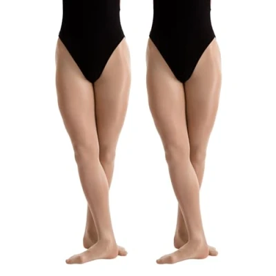 Image of 2 Pairs Dance Shimmer Footed Tights (Large) (Light Toast)