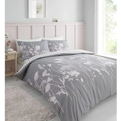 Image of Catherine Lansfield Meadowsweet Floral Super King Duvet Set Pink &amp; Grey