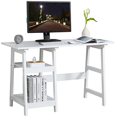 Image of HOMCOM Compact Computer Desk with Storage Shelves, Study Table Bookshelf, PC Workstation for Home Office, Study, Easy Assembly, 120 x 51cm, White