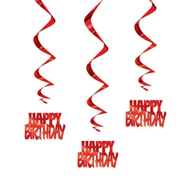 Image of Happy Birthday Red Foil Hanging Swirl Decorations (81cm) Pack of 3 Stunning and Elegant Party Decor
