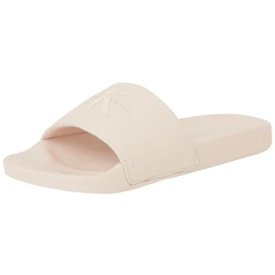 Image of Calvin Klein Jeans Slide Monogram Mules, Women&#039;s, Size: 7, Triple whisper pink Cotton