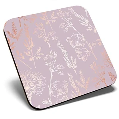 Image of Great Single Coaster Square Rose Gold Elegant Floral Pattern Flower Glossy Quality Coasters Tabletop Protection for Any Table Type #24120