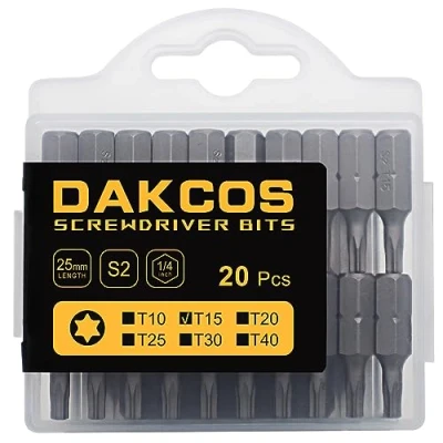 Image of DAKCOS T15 Torx Bit, 20PCS Impact Driver Bits, 1/4&quot; Screwdriver Bit Sets, Premium S2 Alloy Steel 25mm Long