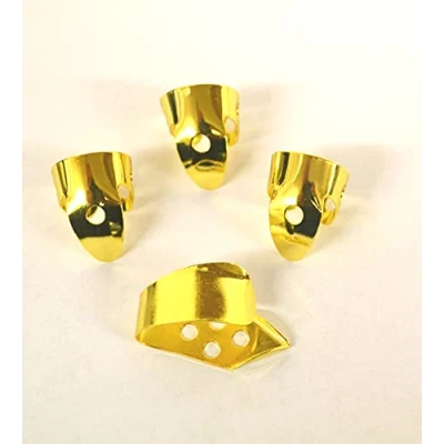 Image of GENUINE GOLD PLATED METAL FINGER PICKS &amp; REINFORCED THUMB PICK SET BY CLEARWATER GUITAR FINGERPICKS FOR DOBRO BANJO ETC