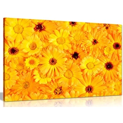 Image of Orange &amp; Yellow Flowers Canvas Wall Art Picture Print (18x12in)