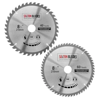 Image of 2x Saxton TCT Circular Wood Saw Blades 210mm x 30mm for Festool Bosch Makita Dewalt fits 216mm saws