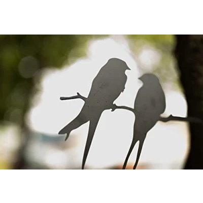 Image of Garden Mile Metal Black Bird Animal Art Branch Ornament Outdoor Wall for Fence, Trees and Post, Decorative Tree Mount Silhouette Perfect Decor