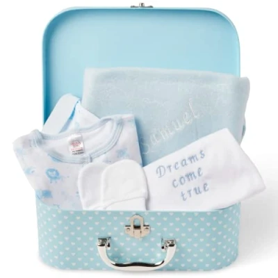 Image of Personalised Baby Boy Gifts Newborn Gifts, Hamper New Born Gift, Blue Keepsake Box Boy, Set, for