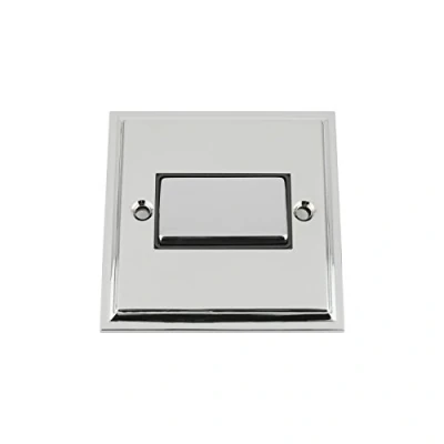 Image of Fan Isolator 3 Pole Switch Polished Chrome Victorian Black Insert Metal Rocker