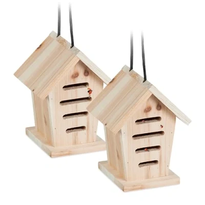 Image of Relaxdays House, Wood, HWD: 17.5 x 14.5 12 cm, Weatherproof, to Hang Up, Insect Hotel for Ladybirds, Natural