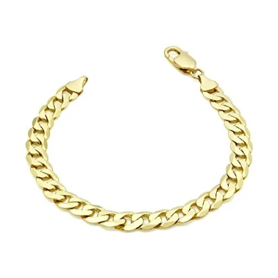 Image of Carissima Gold Unisex 9 ct Yellow 7 mm Diamond Cut Flat Curb Chain Bracelet of Length 20 cm/8 Inch