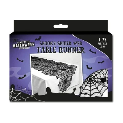 Image of Gem Imports Halloween Black Spider Web Table Runner 1.75m
