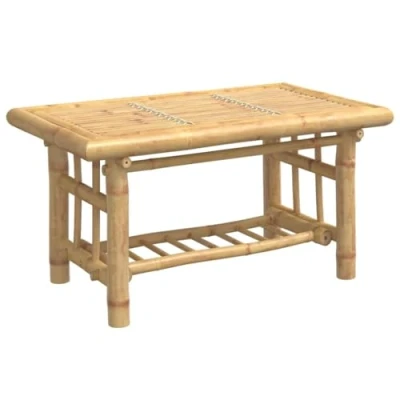 Image of vidaXL Coffee Table/Bamboo Side Console Brown, 70x45x36 cm Rectangular Couch/End Table with Storage Shelf for Indoor/Outdoor Living Rooms, Bedrooms, Hallways, Patios, Offices