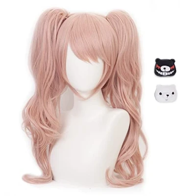 Image of HIROAKIYA Junko Enoshima Wig, Cosplay Wig with Clip Ponytails Hair Clips Cap for Danganronpa