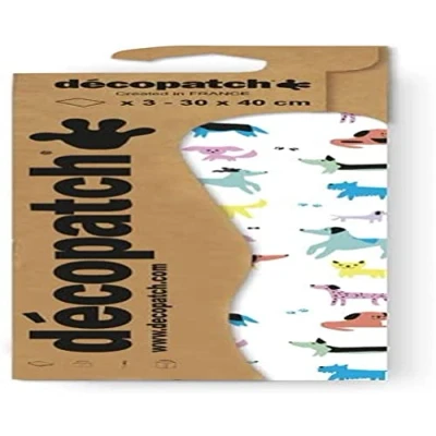 Image of Décopatch C887C A pocket of 3 paper sheets Printed patterns, fluorescent effect dogs 30x40 cm