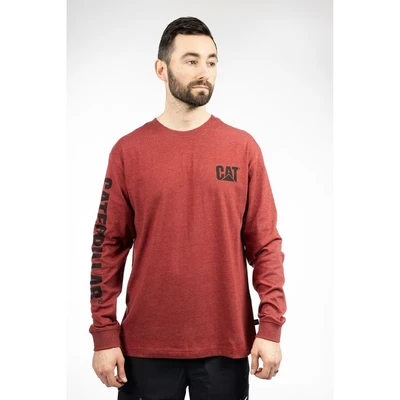 Image of CAT Men&#039;s Trademark Banner Long Sleeve Tee Shirts with Center Back Neck Wire Management Loop Logo T, Brick Heather, XL