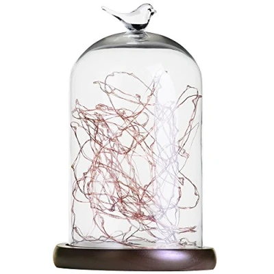 Image of LITECRAFT Bell Jar Styled Table Lamp with LED String Light Dark Wood, Copper